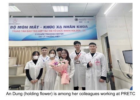 A photo of An Dung and colleagues at the Pediatric Refractive Error Training Centre in Vietnam.